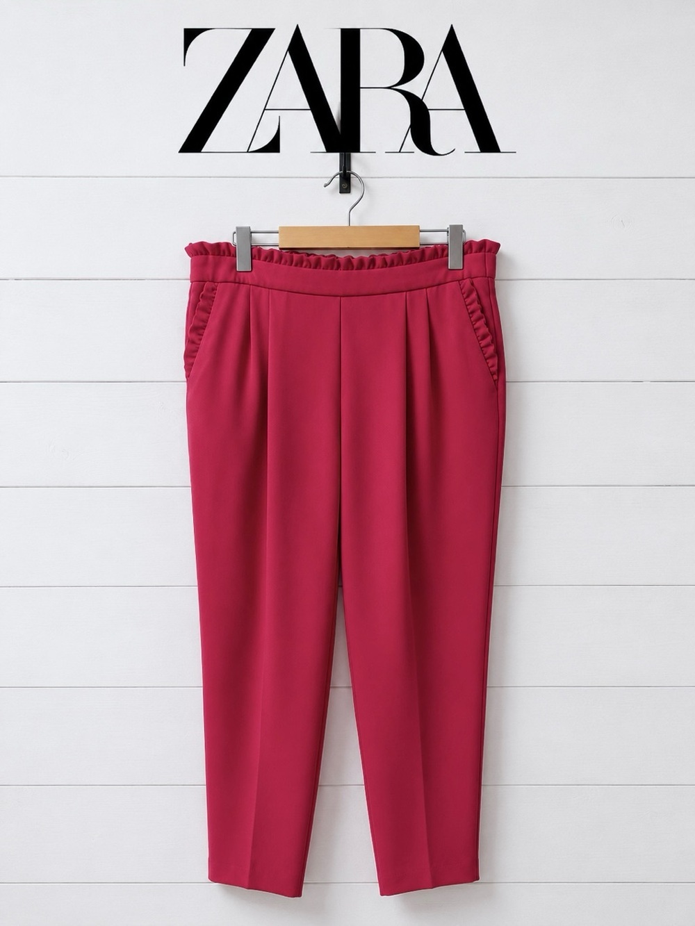 ZARA BASIC Fuchsia Ruffle Trim Pants Size L